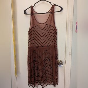 Free People burgundy sheer beaded dress